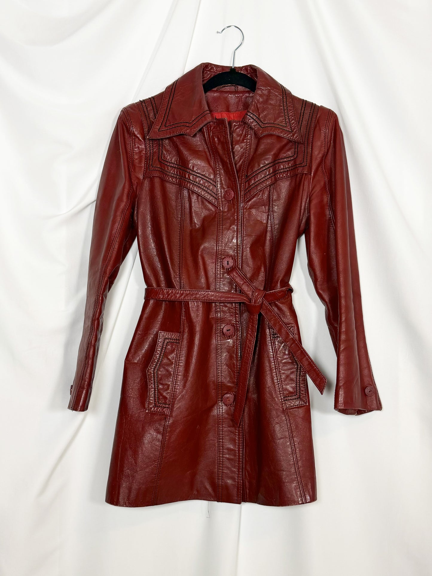 1980's Leather Western Belted Jacket- Size about S/M
