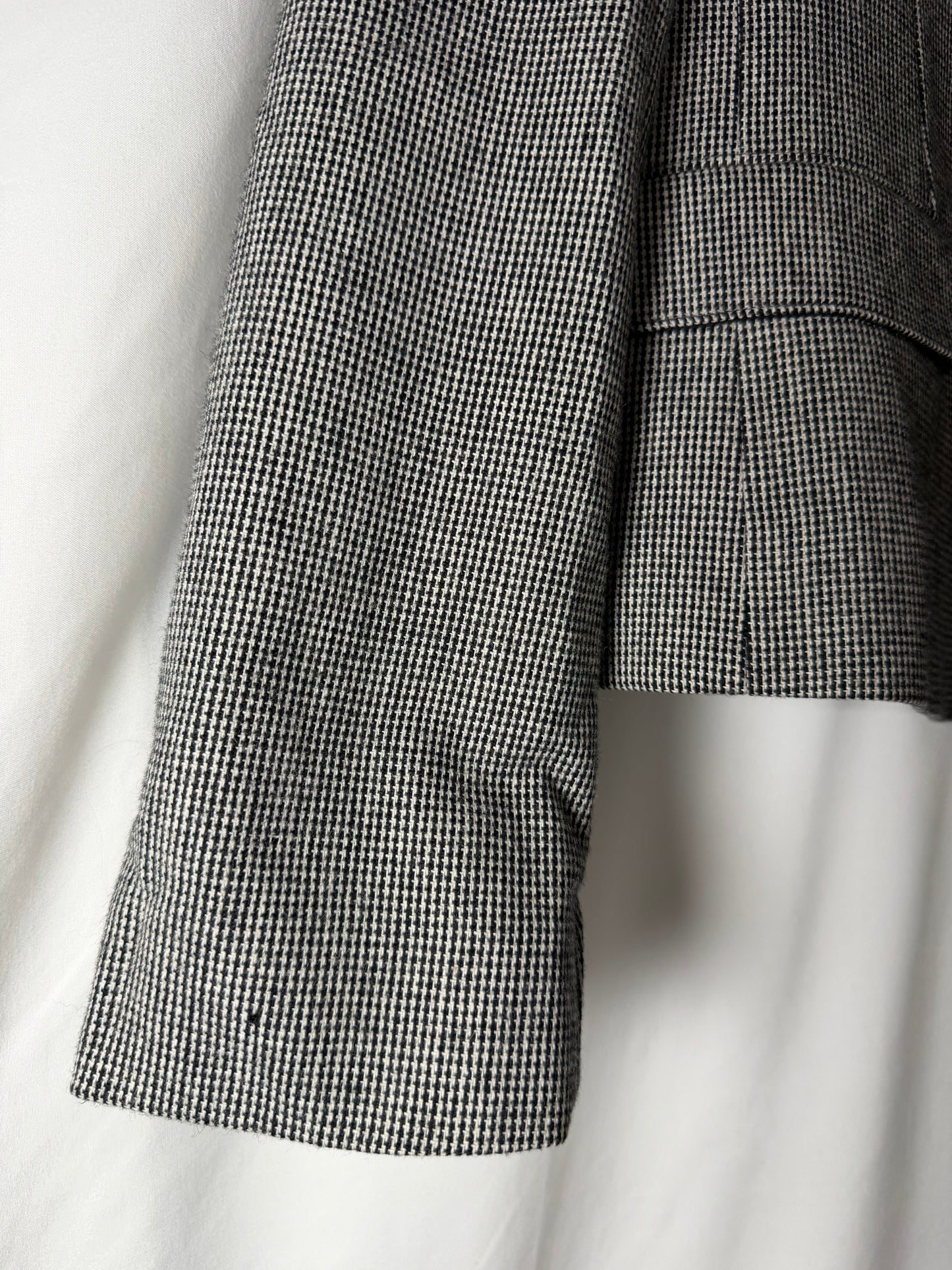 Vintage 1990's Black & White Wool Blazer with Velvet Mandarin Collar- Size S/M