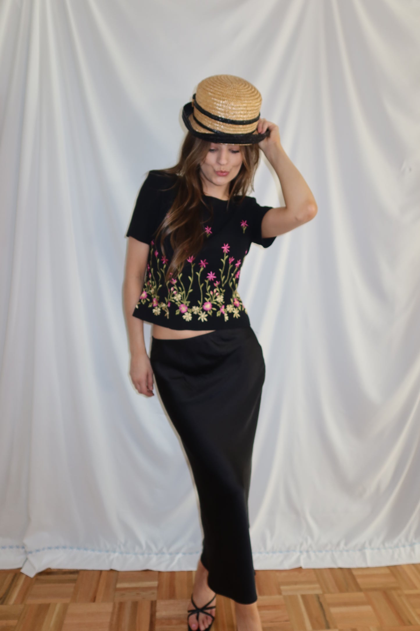 Black/Straw Bow Novelty Hat