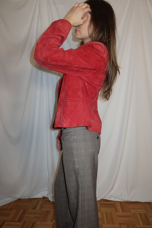 Vintage 1990's Red/Orange Suede Leather Jacket- Size L