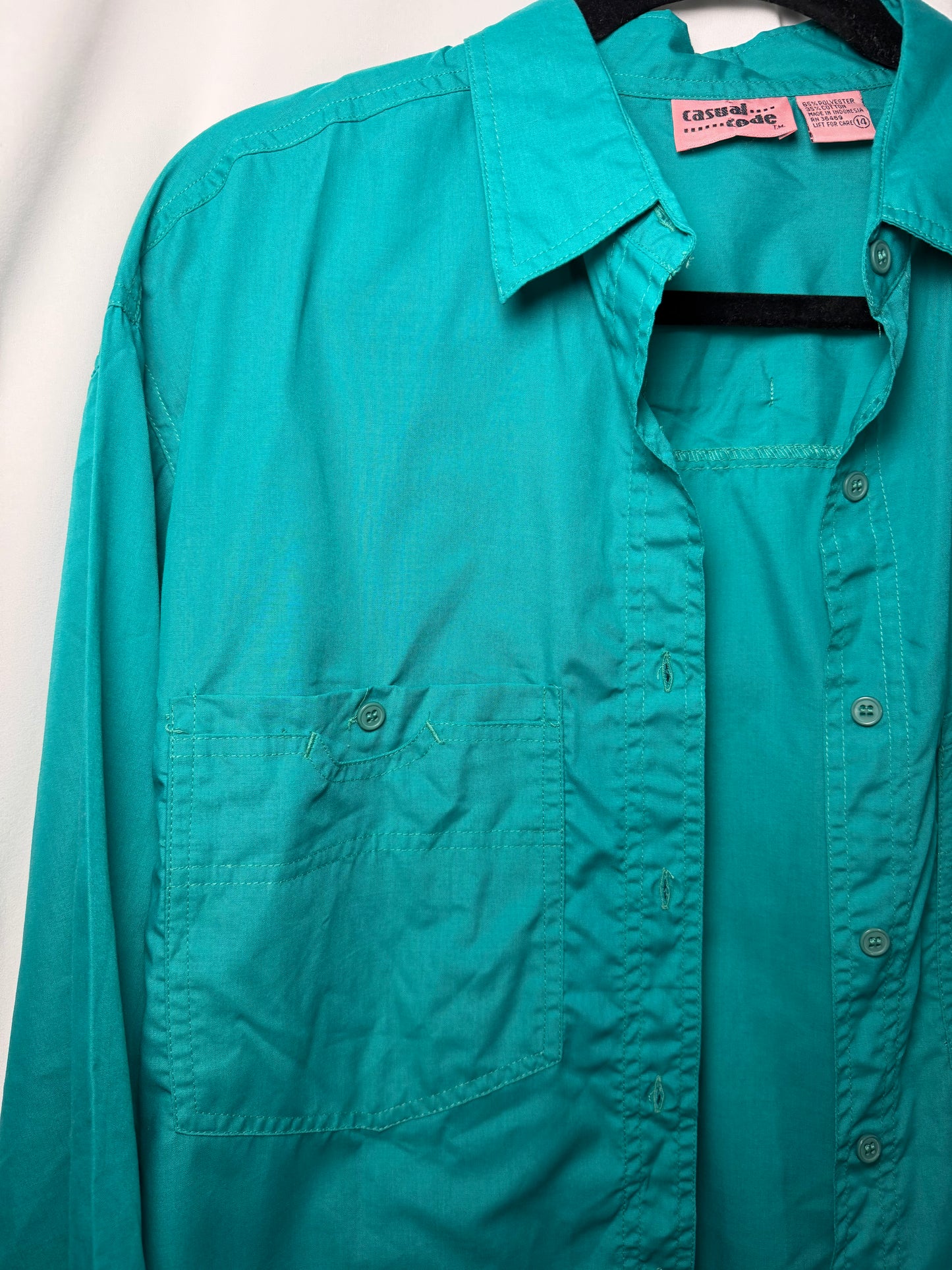 1980's Teal Utility Pocket Shirt- Size XL/14