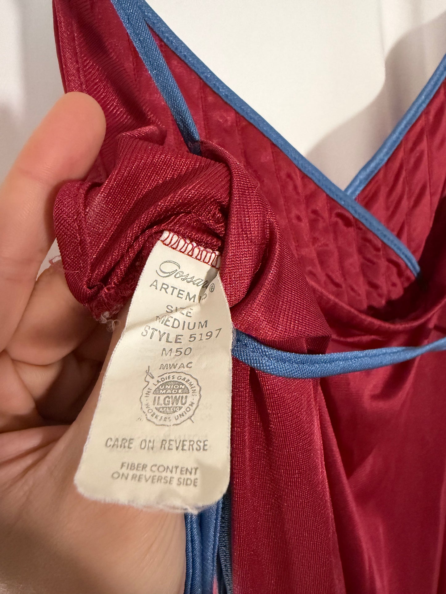 1970's Red/Blue Faux Wrap Nightgown Maxi Dress- Size M