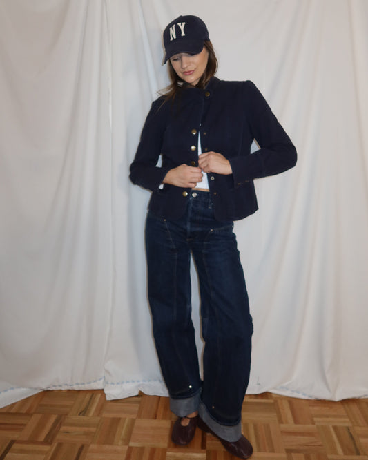 Vintage Y2K Tommy Hilfiger 100% Cotton Twill Navy Military Inspired Jacket- Size S/M