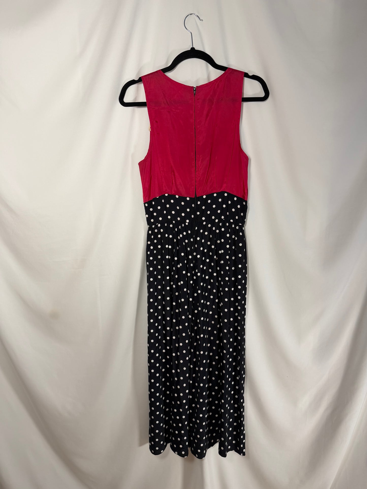 1980's Polka Dot & Pink Pop Midi Dress- Size 9/10