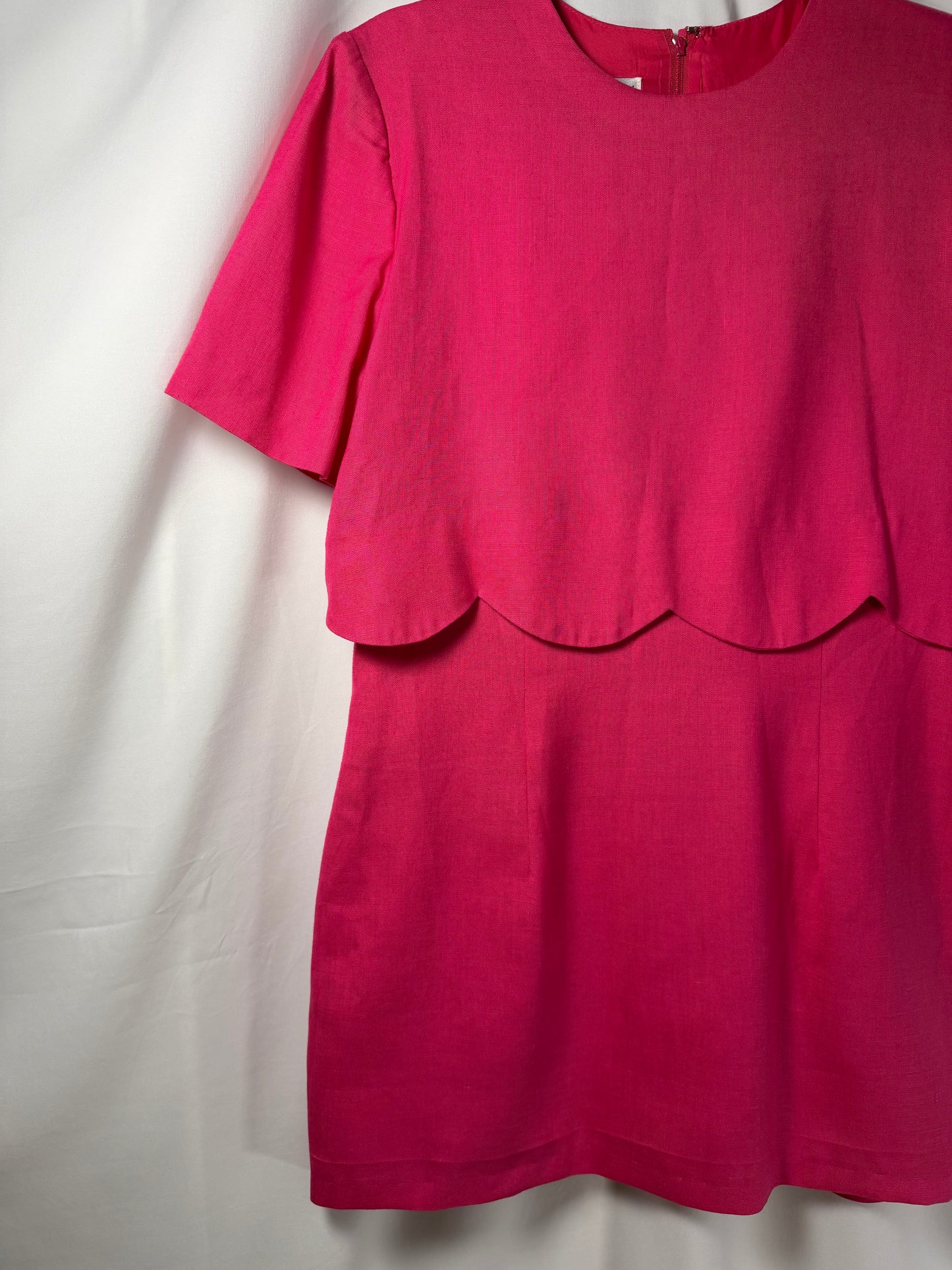1980's Hot Pink Scallop Detail Mini Shift Dress- Size 12