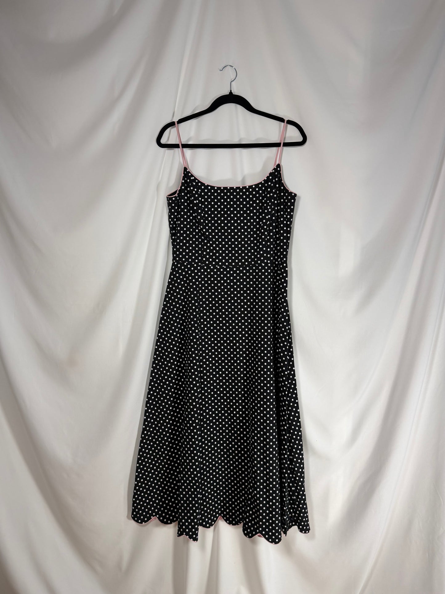 1990's Retro Inspired Polka Dot Scallop Hem Midi Dress- Size 10