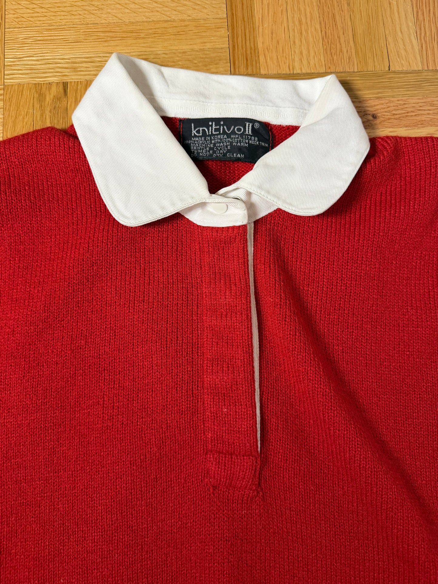 Vintage 1980’s Retro Red Polo Knit Sweater- `Size Medium