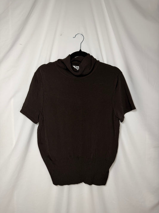 Vintage 1990’s Rachel Green Inspired Chocolate Brown Short Sleeve Turtle Neck Sweater- Size Large Petite