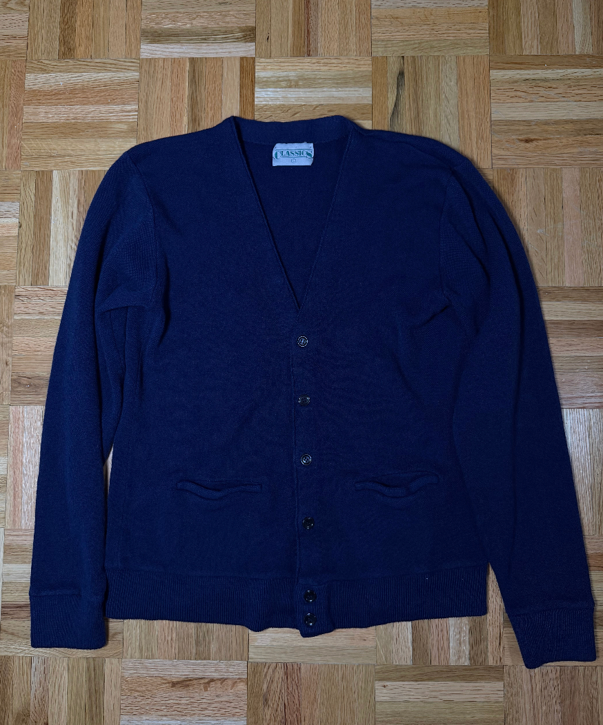 Vintage 1970's Varsity Retro Blue Cardigan- Size Large