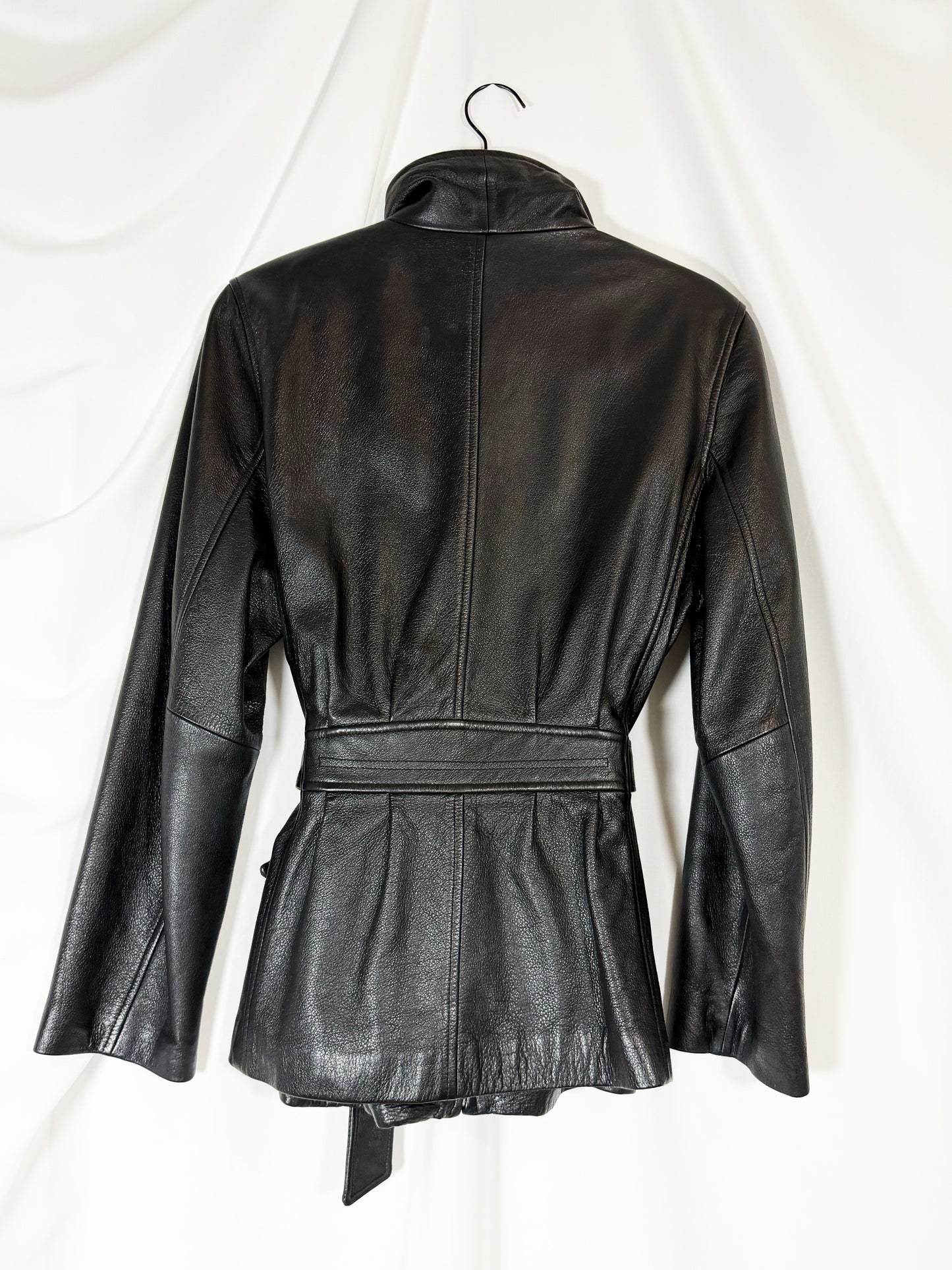 1990's Leather Belted Moto Jacket- Size S/M
