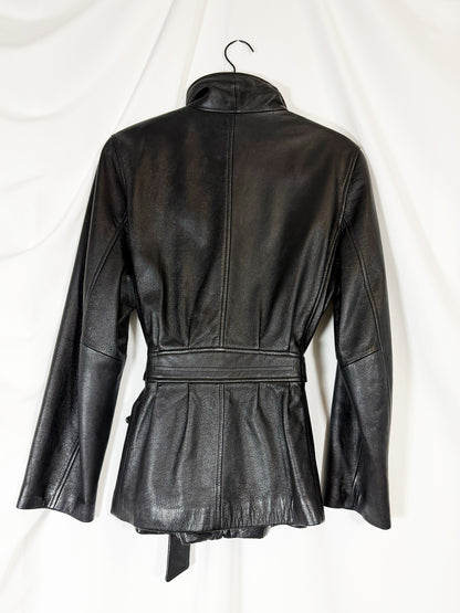 1990's Leather Belted Moto Jacket- Size S/M