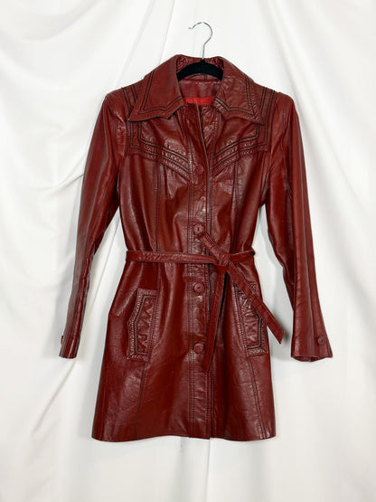 1980's Leather Western Belted Jacket- Size about S/M