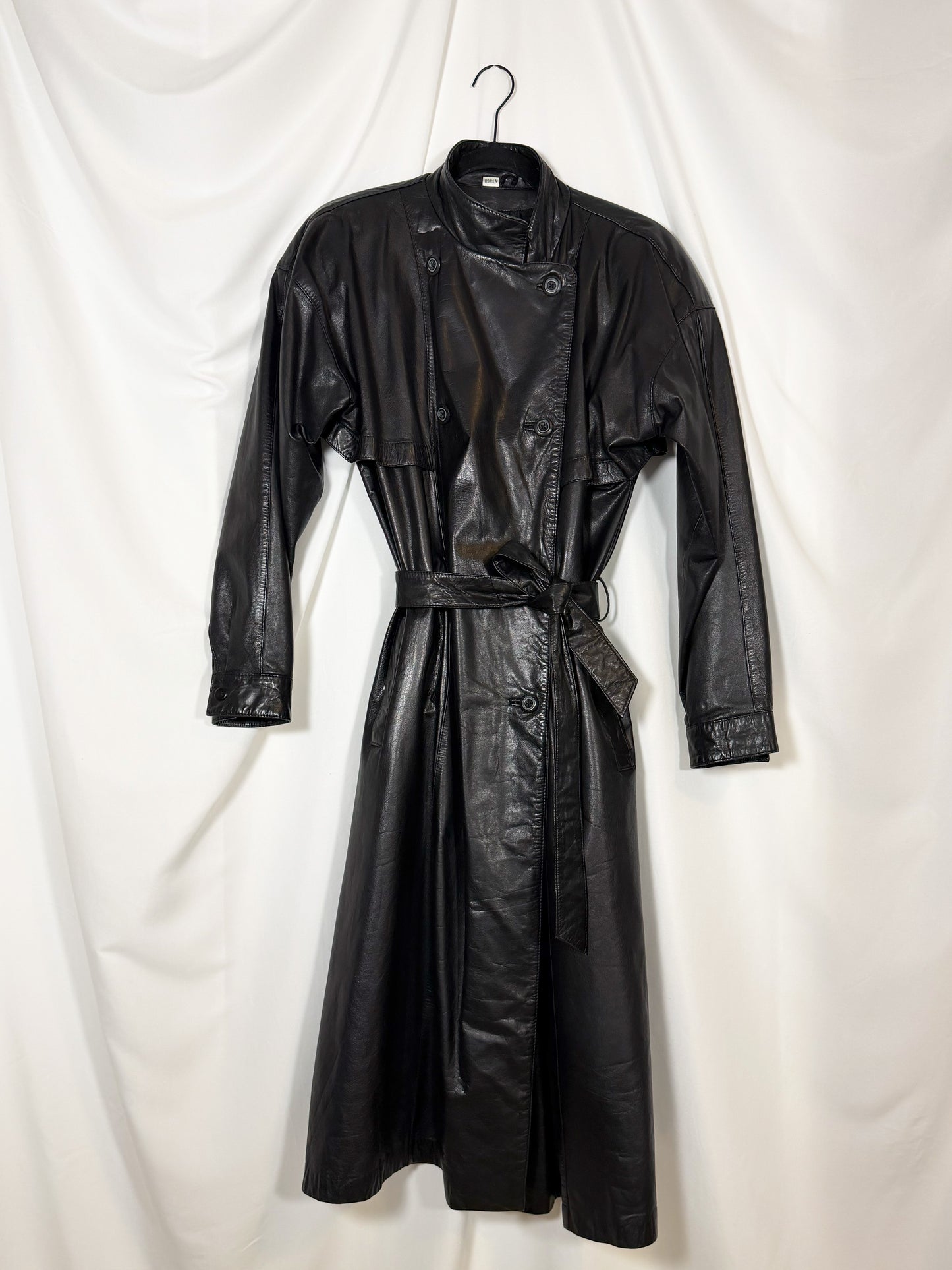1980's Leather Double Breasted Trench Coat- Size S/M