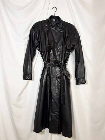 1980's Leather Double Breasted Trench Coat- Size S/M