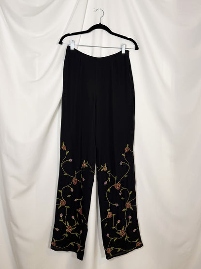 1990's 100% Silk High-Waist Beaded Pants- Size 4