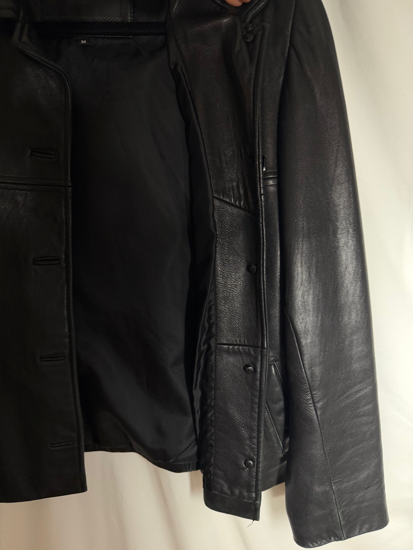 Vintage 1990’s Genuine Leather Rachel Green Inspired Black Car Coat Jacket- Size Medium