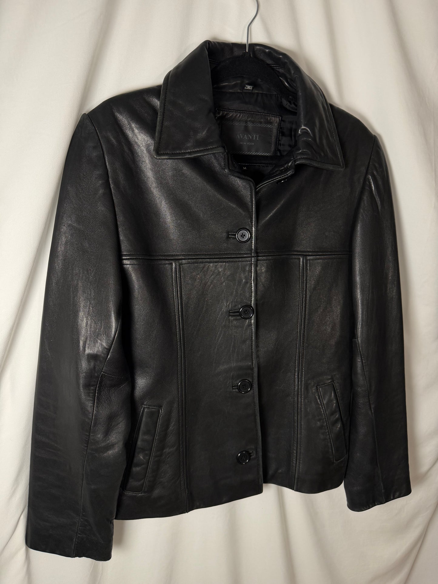 Vintage 1990’s Genuine Leather Rachel Green Inspired Black Car Coat Jacket- Size Medium