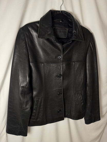 Vintage 1990’s Genuine Leather Rachel Green Inspired Black Car Coat Jacket- Size Medium