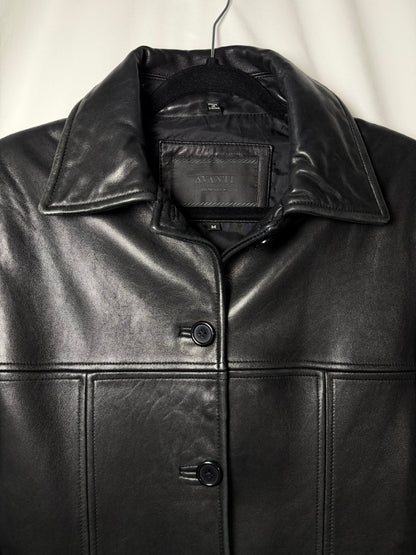 Vintage 1990’s Genuine Leather Rachel Green Inspired Black Car Coat Jacket- Size Medium