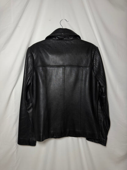 Vintage 1990’s Genuine Leather Rachel Green Inspired Black Car Coat Jacket- Size Medium