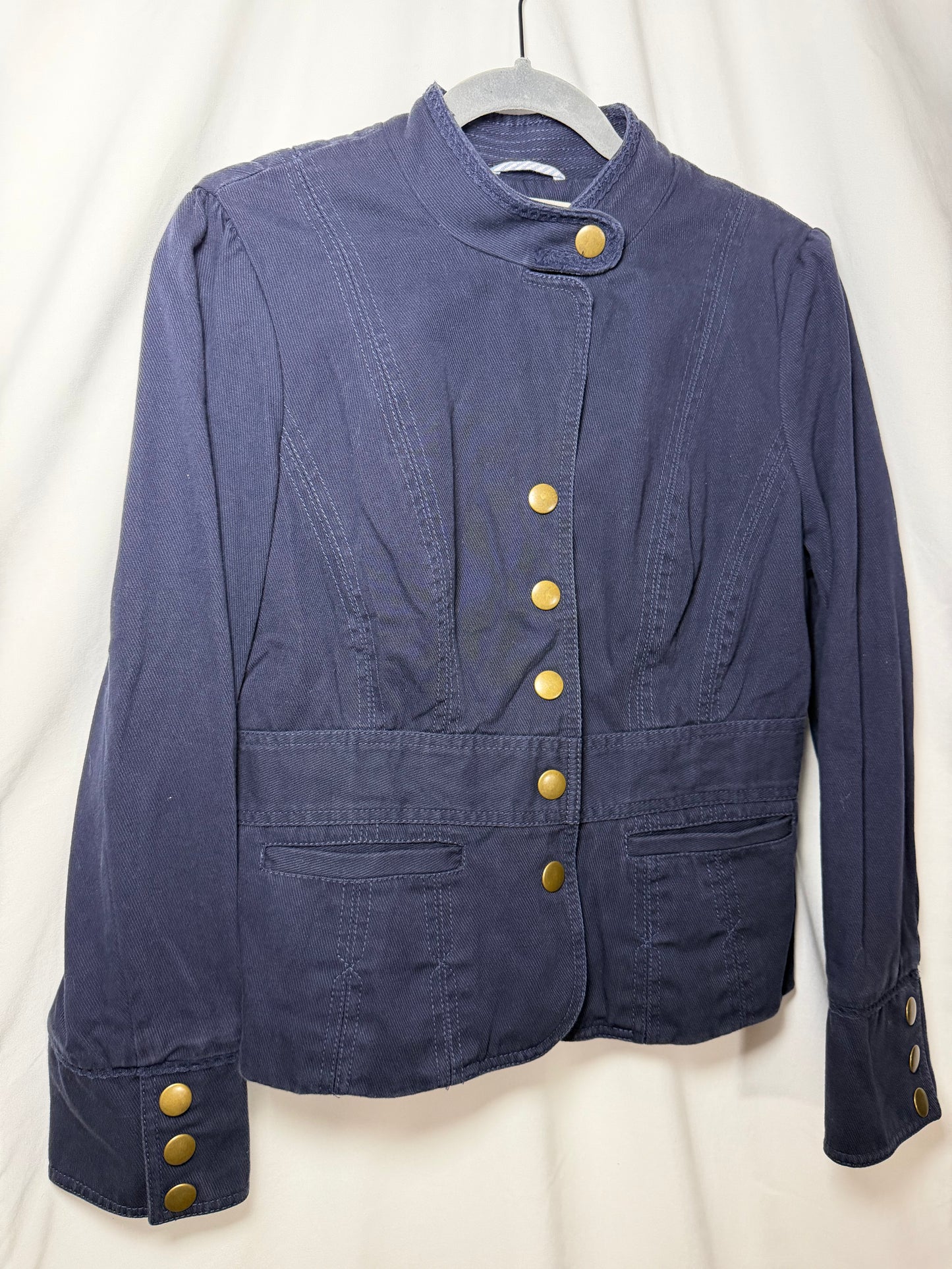 Vintage Y2K Tommy Hilfiger 100% Cotton Twill Navy Military Inspired Jacket- Size S/M