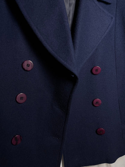 Vintage Y2K 100% Wool Peacoat Cropped Double Breasted Midnight Blue -Size 10/M