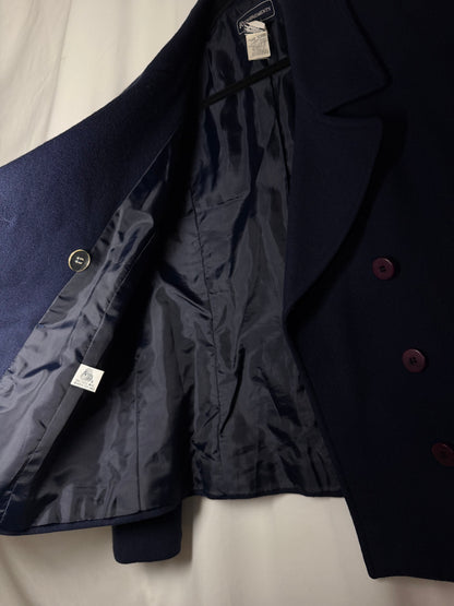 Vintage Y2K 100% Wool Peacoat Cropped Double Breasted Midnight Blue -Size 10/M