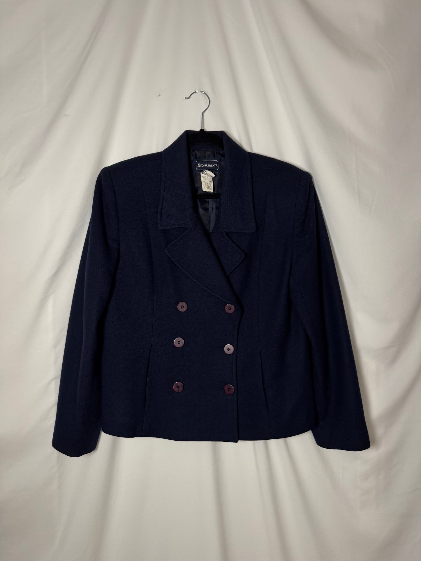 Vintage Y2K 100% Wool Peacoat Cropped Double Breasted Midnight Blue -Size 10/M