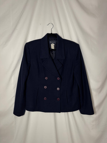 Vintage Y2K 100% Wool Peacoat Cropped Double Breasted Midnight Blue -Size 10/M