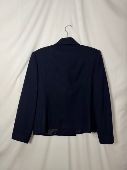 Vintage Y2K 100% Wool Peacoat Cropped Double Breasted Midnight Blue -Size 10/M