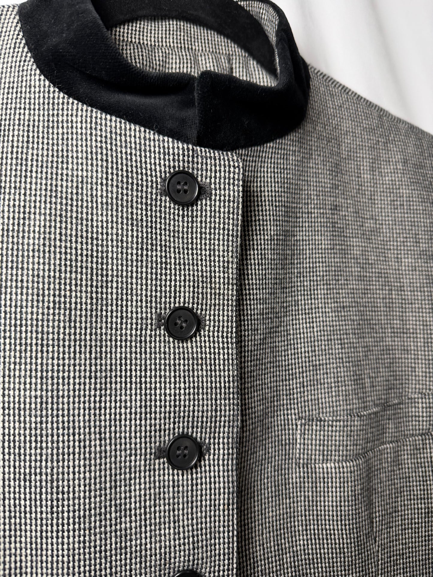 Vintage 1990's Black & White Wool Blazer with Velvet Mandarin Collar- Size S/M