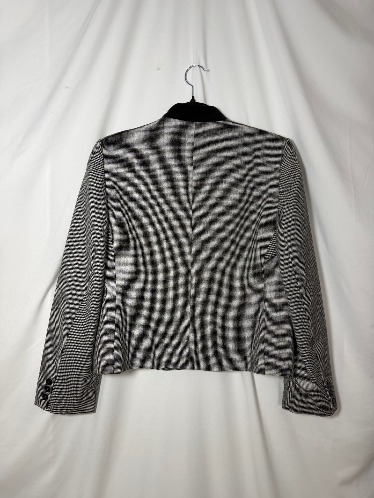 Vintage 1990's Black & White Wool Blazer with Velvet Mandarin Collar- Size S/M