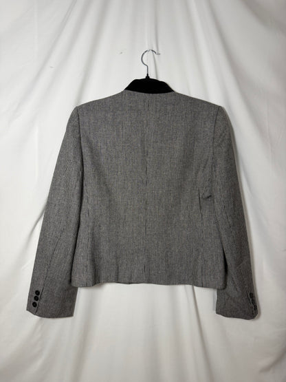 Vintage 1990's Black & White Wool Blazer with Velvet Mandarin Collar- Size S/M