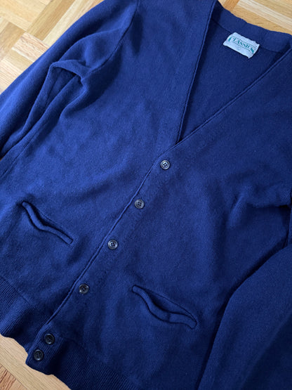 Vintage 1970's Varsity Retro Blue Cardigan- Size Large
