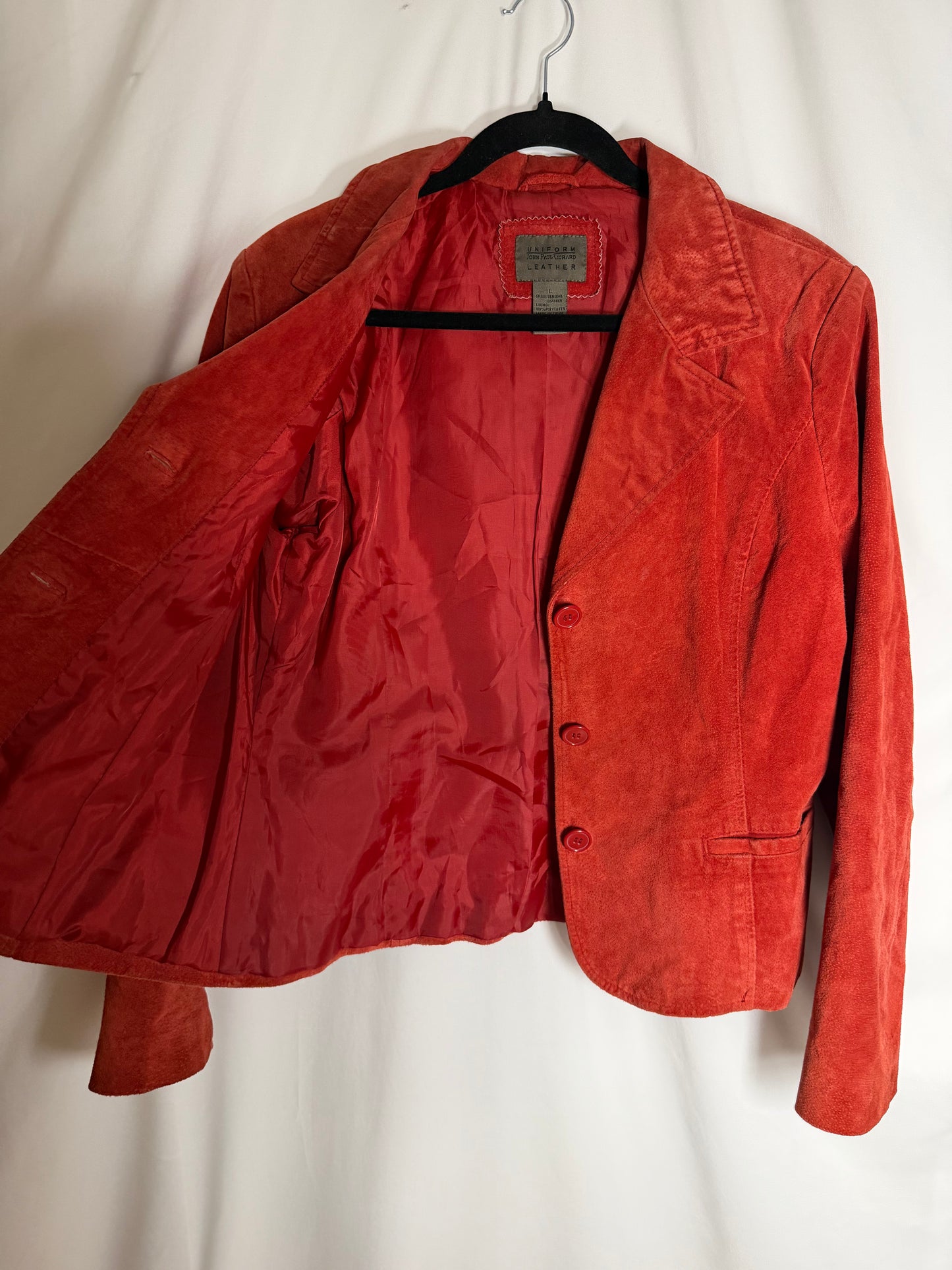 Vintage 1990's Red/Orange Suede Leather Jacket- Size L