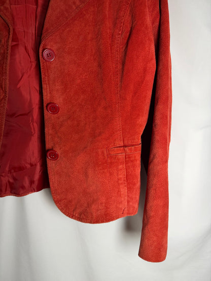Vintage 1990's Red/Orange Suede Leather Jacket- Size L
