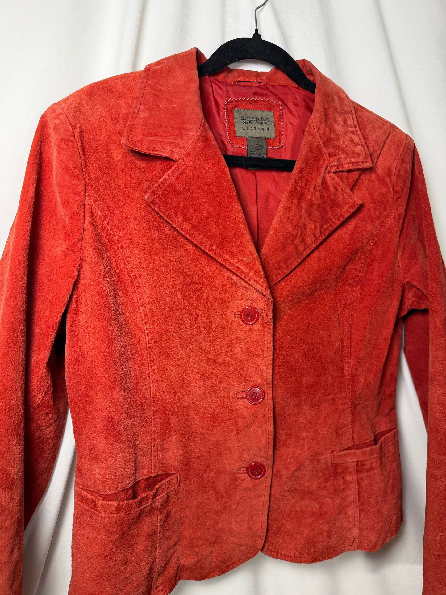 Vintage 1990's Red/Orange Suede Leather Jacket- Size L