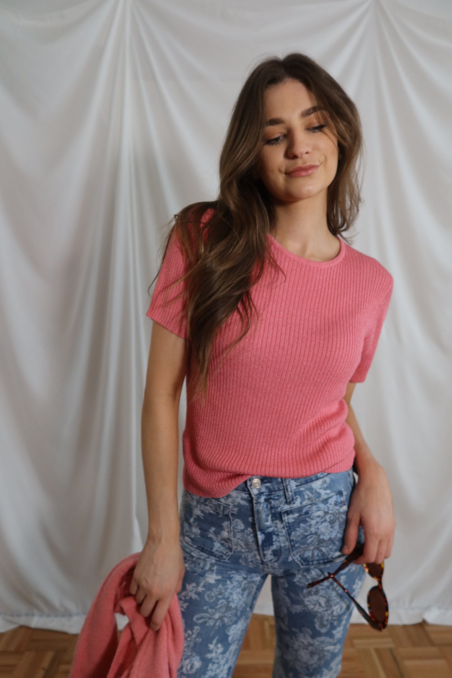 1990's Rib Short Sleeve Sweater- Size M