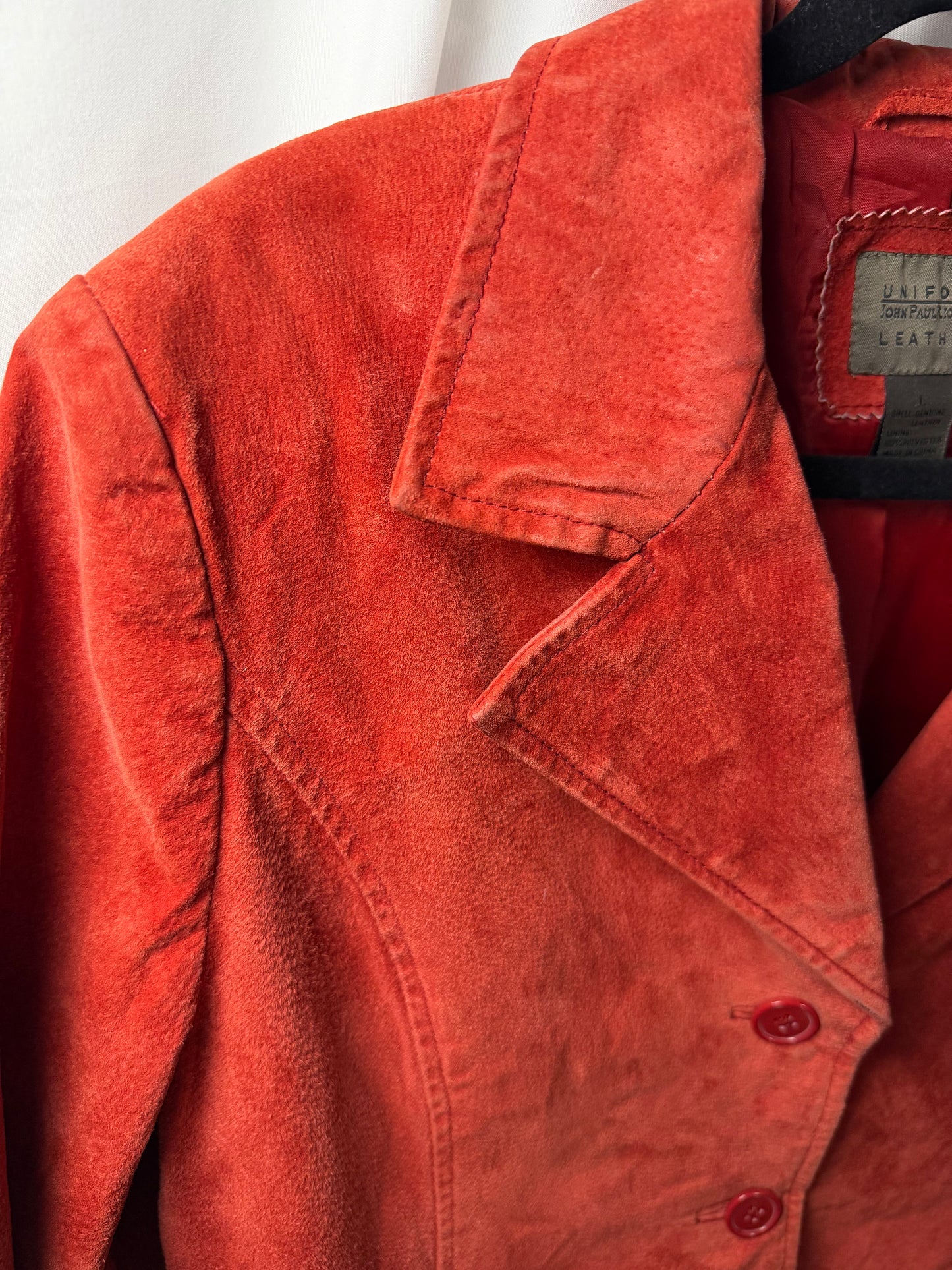 Vintage 1990's Red/Orange Suede Leather Jacket- Size L