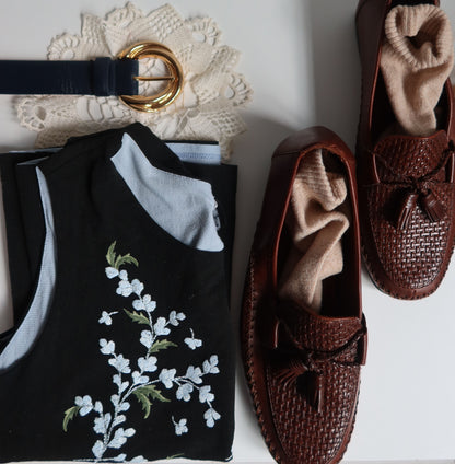 1990's Brown Woven Leather Tassel Loafers- Size 8.5