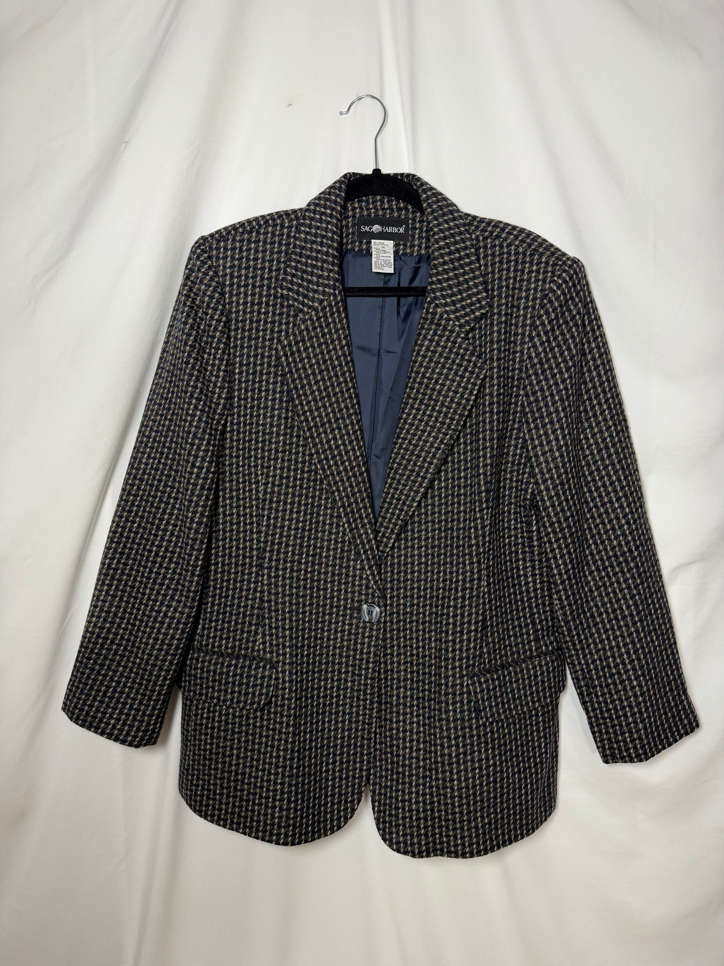 Vintage 1990's Wool Houndstooth Blazer- Size 14