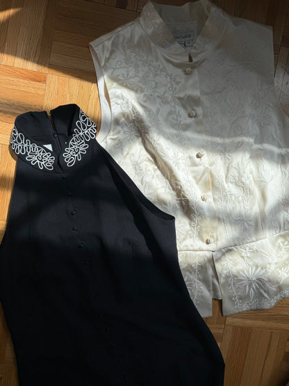 1990's 100% Silk Mandarin Collar Embroidered Vest/Top- Size 14 or M/L