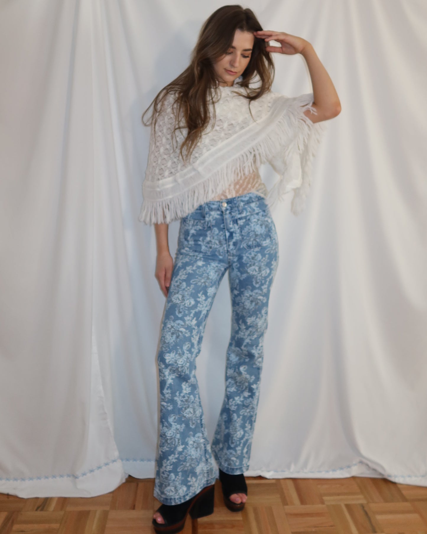 Handmade Pointelle Fringe Scarf/Cape