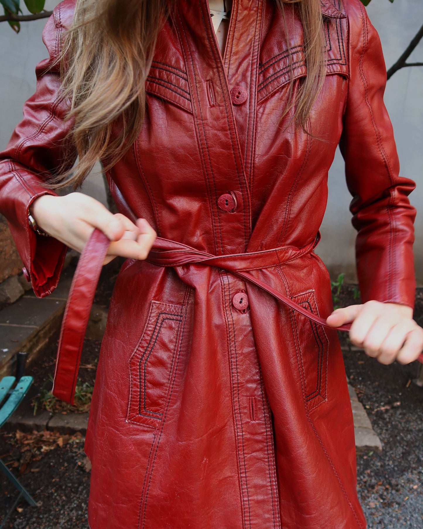 1980's Leather Western Belted Jacket- Size about S/M