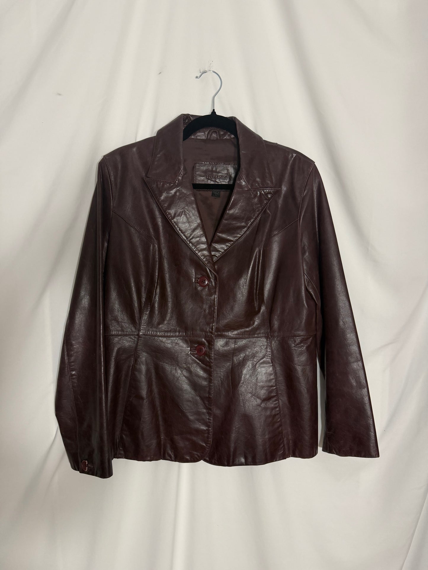 Vintage 1990's GUESS Chocolate Brown Leather Blazer- Size M/L