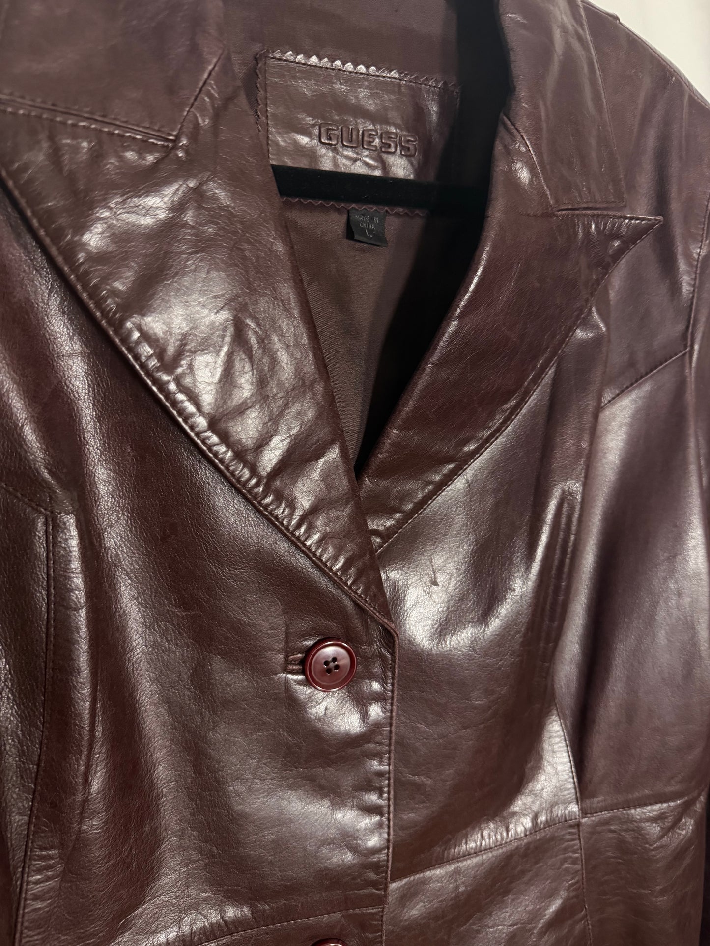 Vintage 1990's GUESS Chocolate Brown Leather Blazer- Size M/L