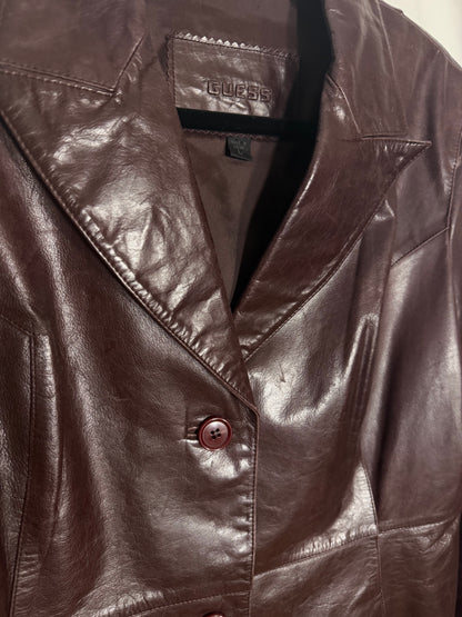 Vintage 1990's GUESS Chocolate Brown Leather Blazer- Size M/L