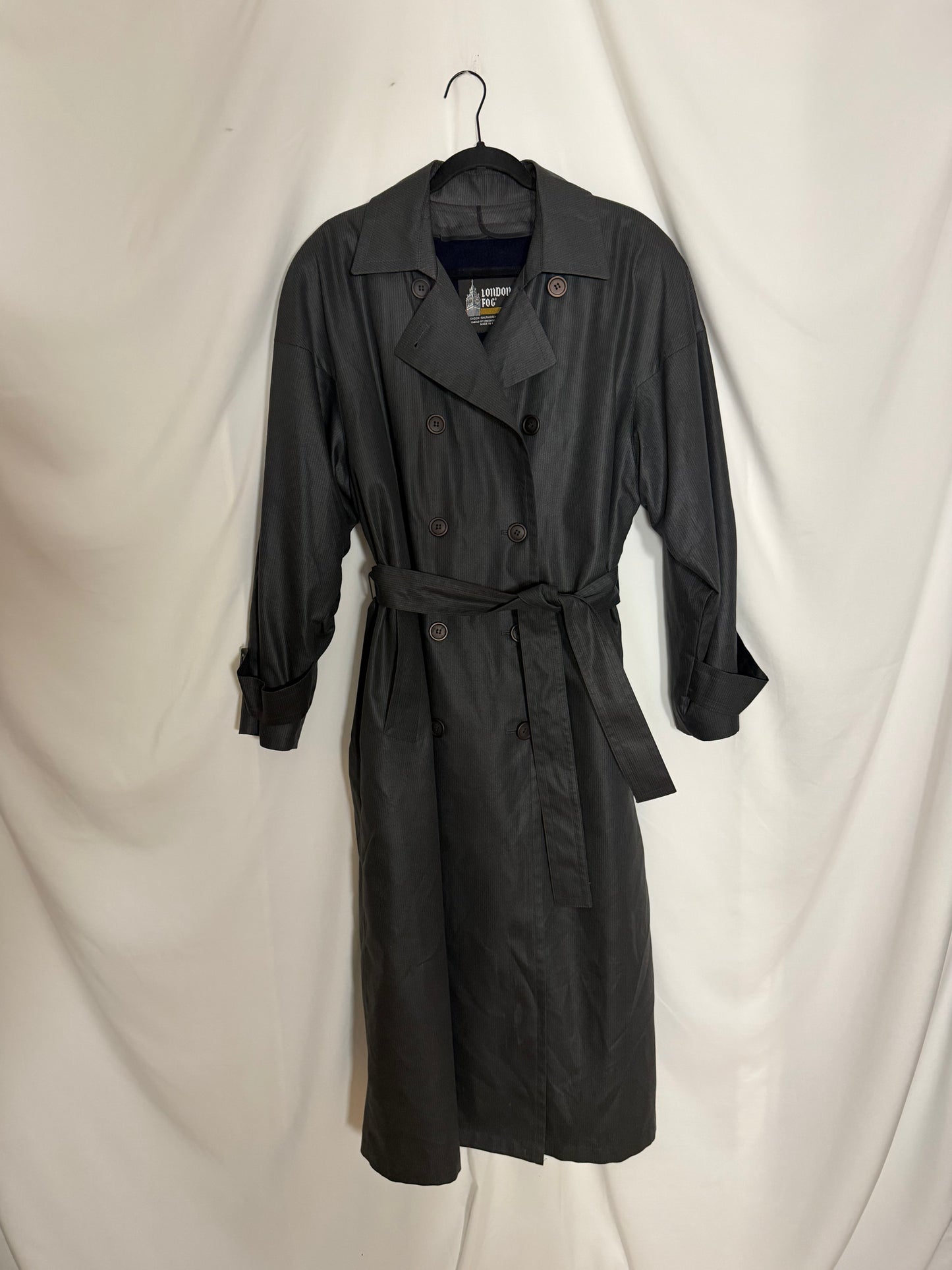 Vintage 1980's Gray Textural Stripe Lined Trench Coat - Size 12