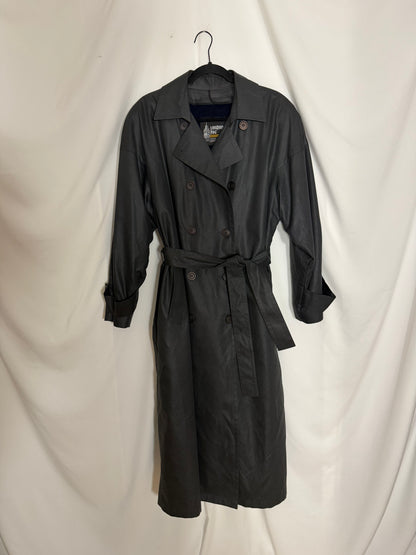 Vintage 1980's Gray Textural Stripe Lined Trench Coat - Size 12