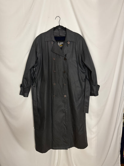 Vintage 1980's Gray Textural Stripe Lined Trench Coat - Size 12